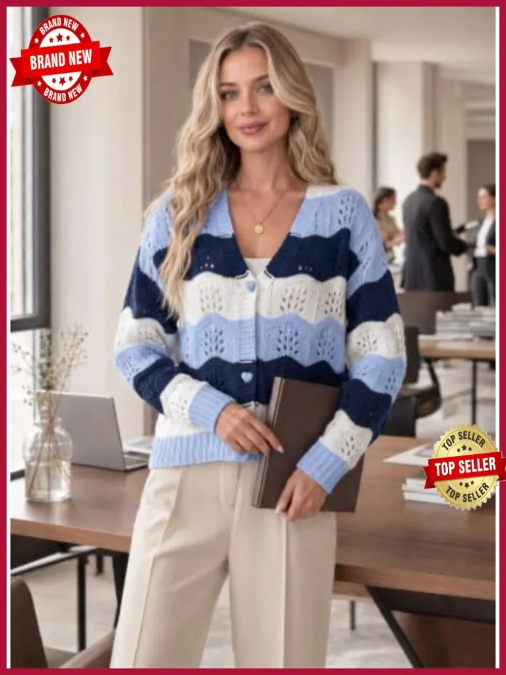 Oversized Chunky Knit Cardigan with Heart Buttons